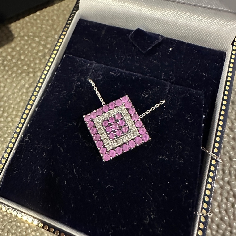 Pink Sapphire and Diamond 14k Pendant with chain